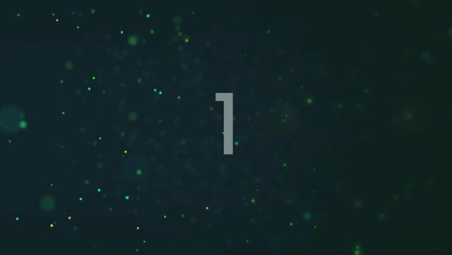 Animation text countdown from 5 to 1, isolated, lights background, festive, five seconds, intro video