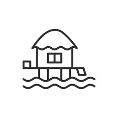 Bungalow on water, linear icon, linear icon. Line with editable stroke