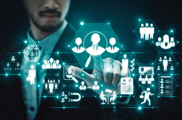 Human Resources Recruitment and People Networking Concept. Modern graphic interface showing...