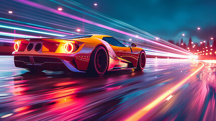Generative Ai picture of expensive modern futuristic sports car racing