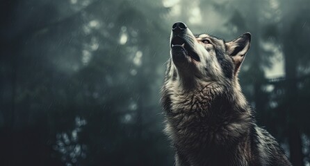 Gray wild wolf looking up, mystic junglecore, balance, scoutcore