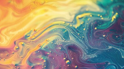 Swirling rainbow patterns with reflective droplets