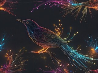 Bird silhouette with colorful neon lights.