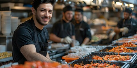 Dynamic Volunteers Distributing Food in Community Kitchen. Concept Community Service, Food Distribution, Volunteer Work, Social Outreach, Giving Back