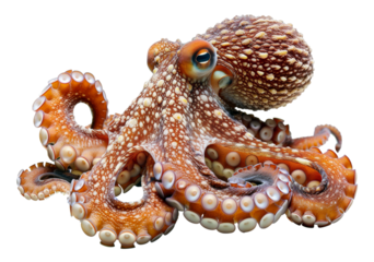 Vibrant underwater octopus, cut out - stock png.
