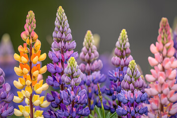 Bunch of colorful flowers with purple and yellow flowers