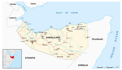 Vector road map of the de facto state of Somaliland