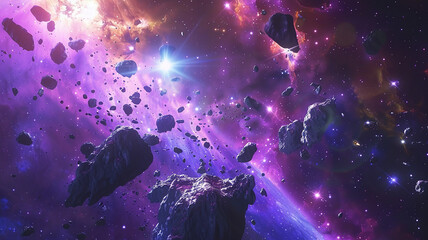Meteorites. Deep space image, science fiction fantasy in high resolution ideal for wallpaper and...