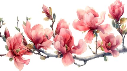 Delicate Pink Magnolia Blossoms - Watercolor Clipart for Wedding Invitations