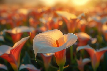 A field of white and orange flowers with a single white flower in the foreground - Powered by Adobe