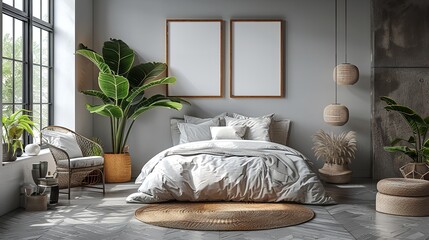 Mockup Poster Frame in White Luxury Bedroom Interior