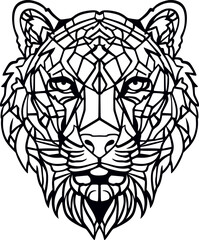Tribal Lion.Vector, Mandala style, geometry color book. Black and white layout for laser cutting on wood and vinyl. Wall decoration for a stylish room.
