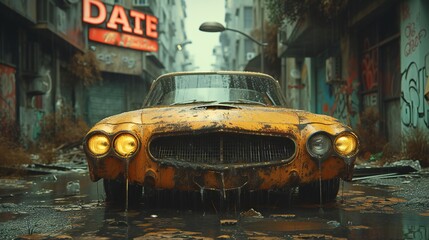 old rusty car on the street