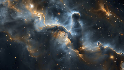 Obraz na płótnie Canvas The star man in the galactic void, filaments of gaseous nebula. Generative AI