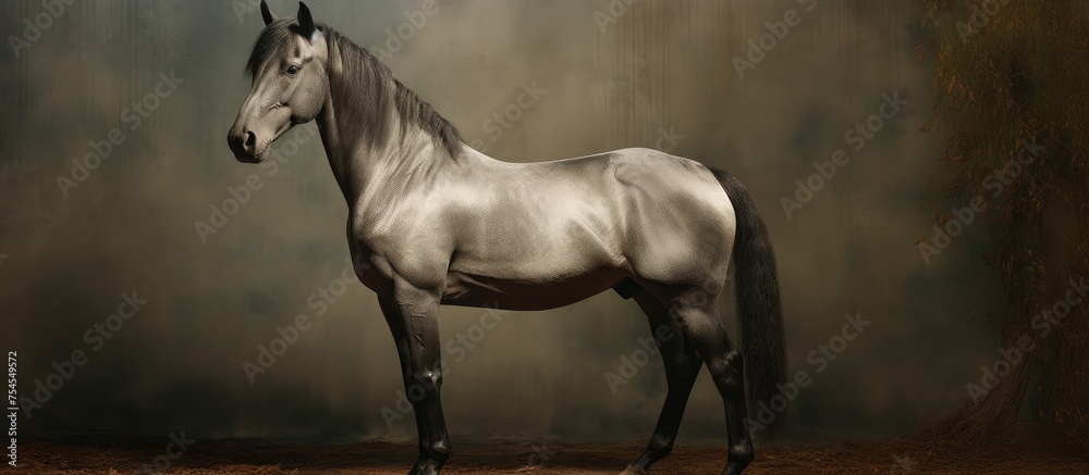 Canvas Prints Majestic Horse Gazing across Lush Field under the Shade of a Beautiful Tree