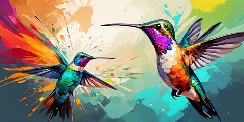 Obraz na płótnie Canvas Hummingbird with colorful splashes.