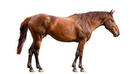 Obraz premium station: standing brown horse isolated on whitebackground