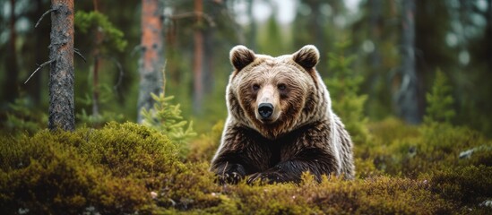 Majestic Brown Bear Enjoying Solitude in the Heart of Untouched Forest Wilderness