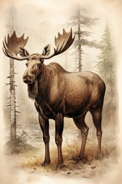Big Srong brown moose out in the wild.