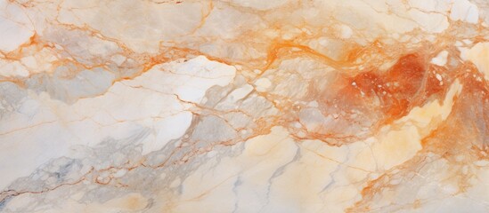 This photograph showcases a detailed close-up of a marble surface with prominent orange and white colors. The natural patterns and textures of the high-resolution Italian marble slab are visible,