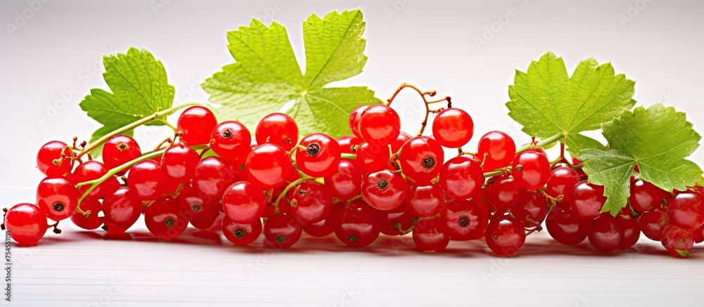 Canvas Prints Fresh Red Currants with Lush Green Leaves, Vibrant Harvest of Healthy Berries