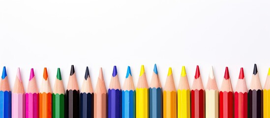 Fototapeta premium Vivid Array of Colored Pencils Aligned Neatly in a Creative Row of Multicolored Art Supplies