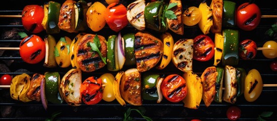Summer BBQ: Various Food Items Grilling on the Barbecue Grill Outdoors