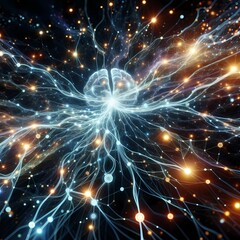 A mesmerizing neural network visualization. Picture intricate, glowing pathways connecting neurons, representing the complexity of human consciousness. Ideal for AI conferences and brain research cent