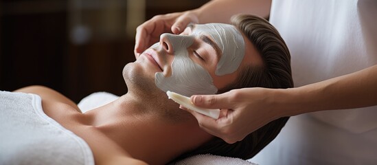 Man Enjoying Relaxing Facial Treatment at Spa with Invigorating Face Mask Application