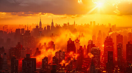 Twilight Cityscape: A Skyline Silhouetted Against the Setting Sun, Reflecting the Quiet Beauty of Urban Endings and Beginnings