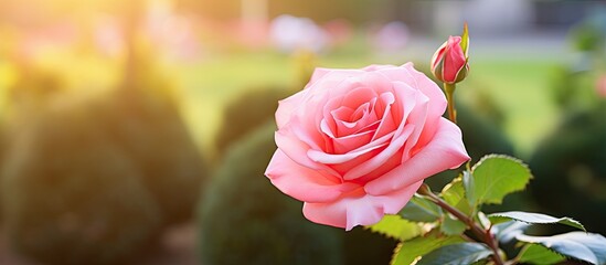 Elegant Pink Rose Blooms Against Softly Blurred Background in a Serene Floral Composition