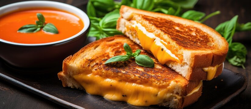Savoring a Delectable Grilled Sandwich and Tomato Soup Combo for a Comforting Meal