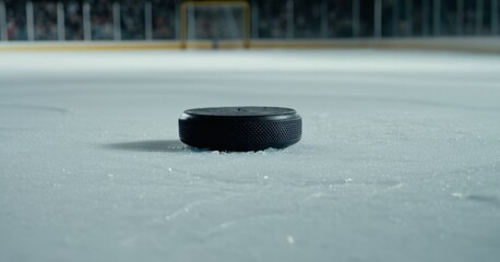 Hockey puck on ice. Sports concept