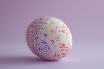 A beautifully decorated Easter egg is perched elegantly atop a wooden table.