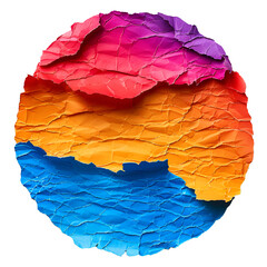 Colorful paper texture sphere, ai generated paper sticker, round paper sticker made of textured paper, with each side painted in a different color.