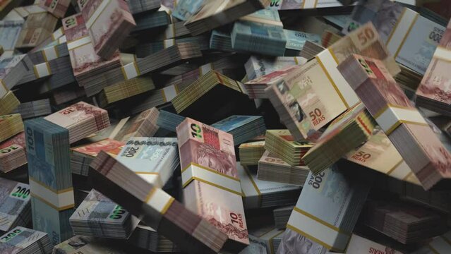 Brazil Money - Stacked Money Falling - Brazilian Real Currency - 3D Render