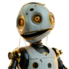 Portrait of a friendly smiling robot isolated on a transparent or white background