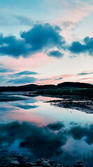 Fototapeta premium The desolate beauty of a landscape at dusk, captured in minimalist style, mobile phone wallpaper