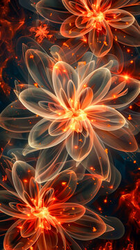 A field where the flowers bloom in the pattern of fractal flames. mobile phone wallpaper