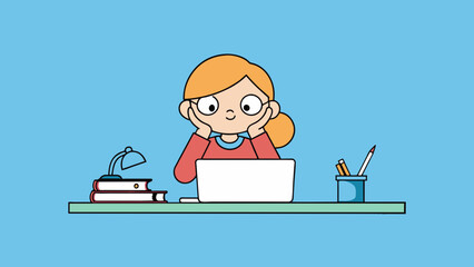  Cute Girl Thinking About Her Home task Vector Cartoon