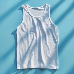 Blank White Tank Top Shirt Mockup on light gray background, front, and back side view.White sleeveless 3D Rendering.