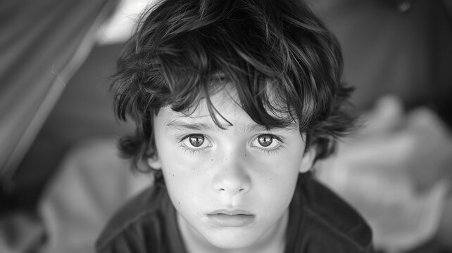 Unhappy kid boy hands hides his face, child mental health concept, world autism awareness day, teen autism spectrum disorder awareness concept