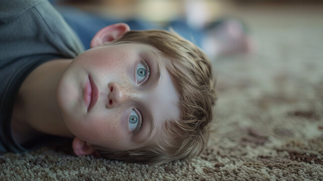 Unhappy kid boy hands hides his face, child mental health concept, world autism awareness day, teen autism spectrum disorder awareness concept