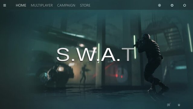 Selecting the military swat troop in the multiplayer online shooter game. Spawning on the construction map of an online shooter game. Dying to the internet enemy shot in an online shooter game. Defeat