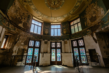 Old majestic hall in abandoned historical building