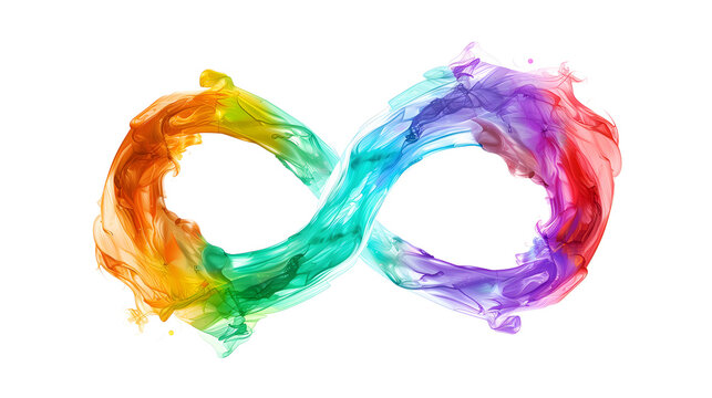 Rainbow Infinity Symbol for Neurodiversity. Alcohol ink art on white background