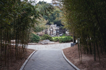 Alley in Zizhuyuan Park also called Purple or Black Bamboo Park in Haidian District, Beijing, China