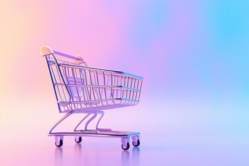 Digital illustration of an online shopping concept with a 3d cart floating over a soft gradient background Symbolizing the ease and convenience of e-commerce