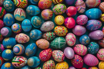 Easter eggs arrayed in a vibrant pattern Celebrating the colorful traditions and joy of the easter season