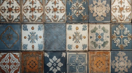Vintage Old Ceramic Tiles Wall Decoration and